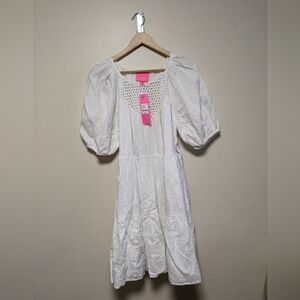 Lilly Pulitzer Resort White Puff Sleeve Eyelet Front Dress - Size 14 - NWT